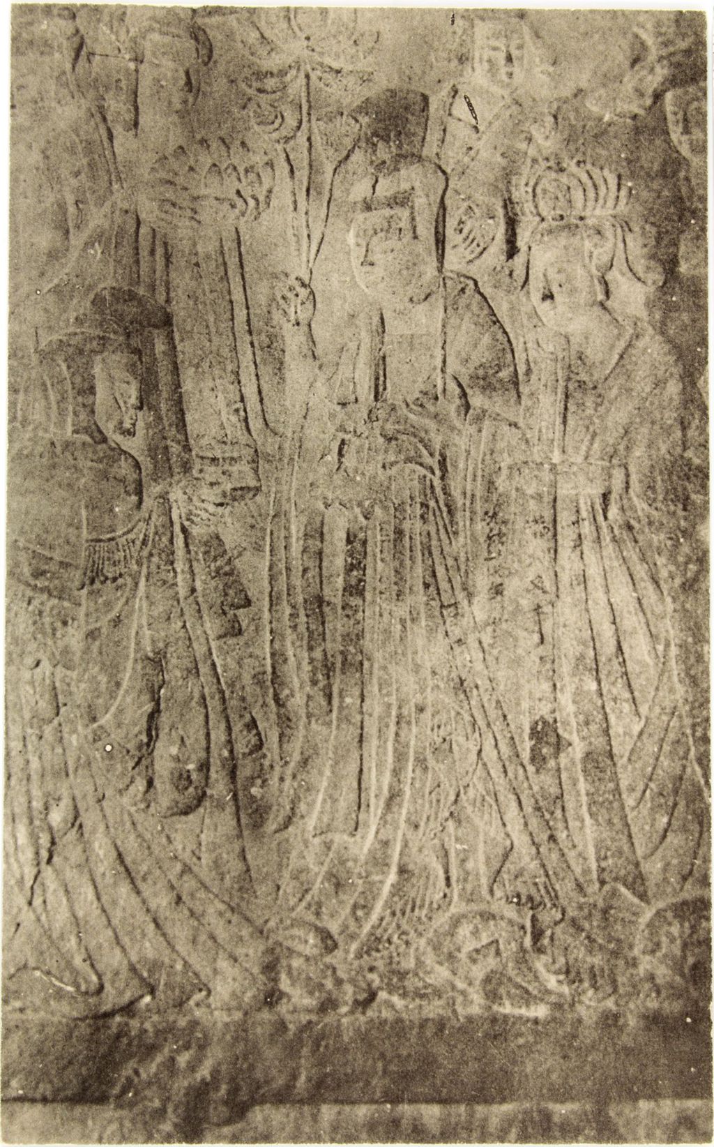 Miniature of Longmen Binyang Central Cave, northwest wall, showing part of "Offering Procession of the Empress as Donor with Her Court" relief, Yamanaka Postcards of China, circa 1912