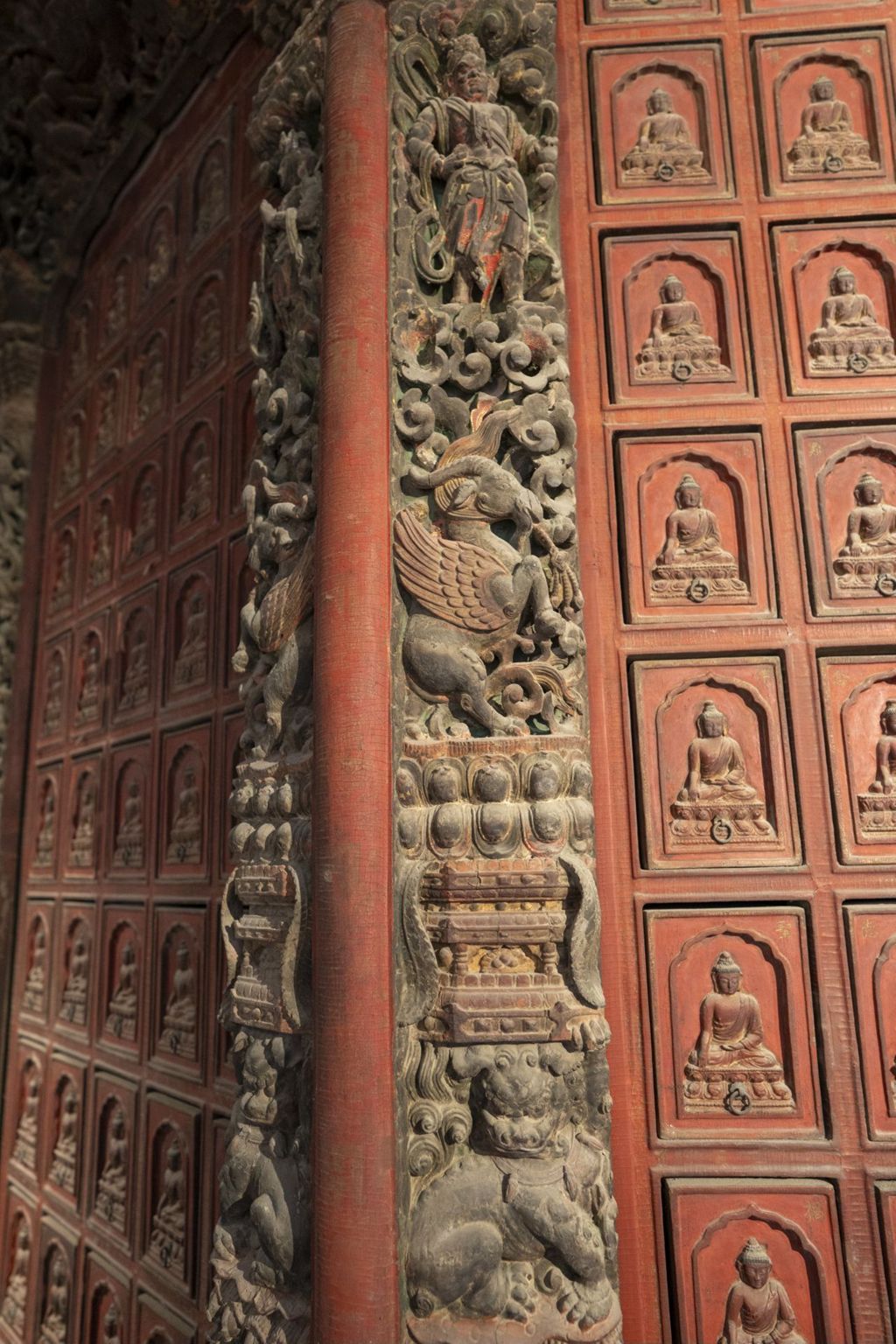 Miniature of Revolving Sutra Cabinet (Zhuanlun Jingzang, or Scripture Cabinet) in Sutra Hall (Zangdian, or Scripture Hall), elephant figure