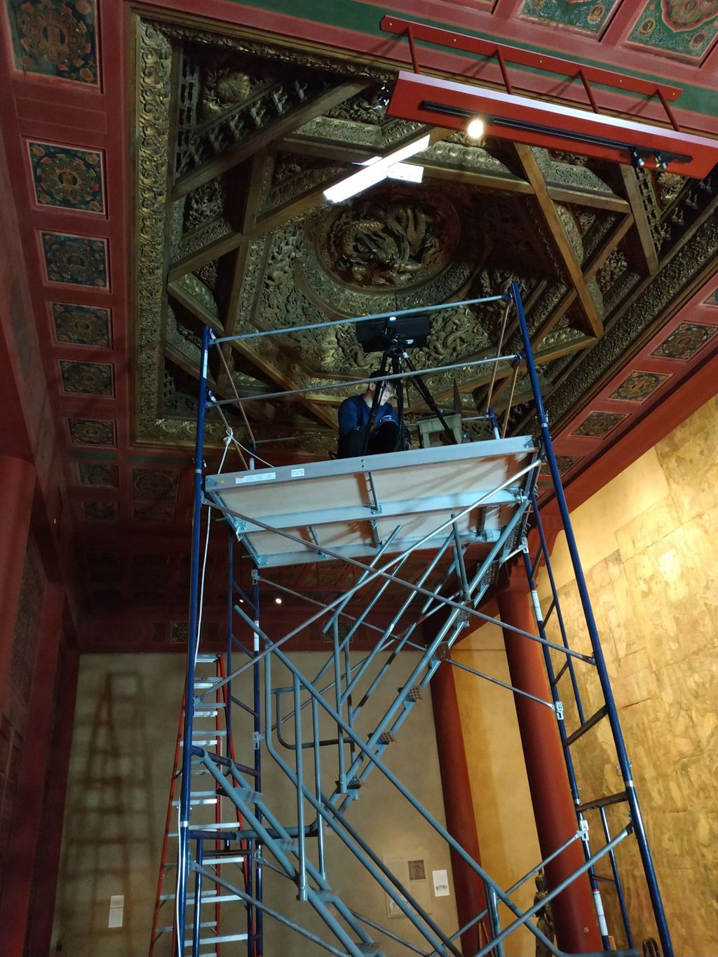 Miniature of Coffered Ceiling from Wanfo Pavilion (Wanfoge, Ten Thousand Buddhas Pavilion), research team conducting scanning