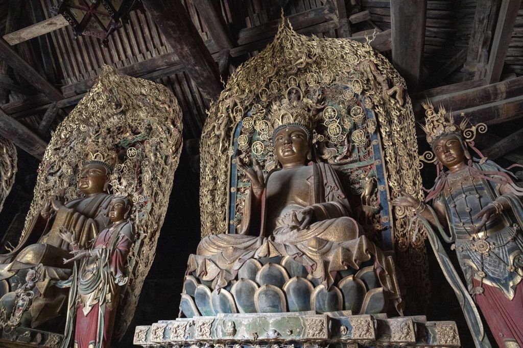 Miniature of Upper Guangsheng Temple, Vairocana Hall (or Pilu Temple or Tianzhongtian Temple), Buddha Triad