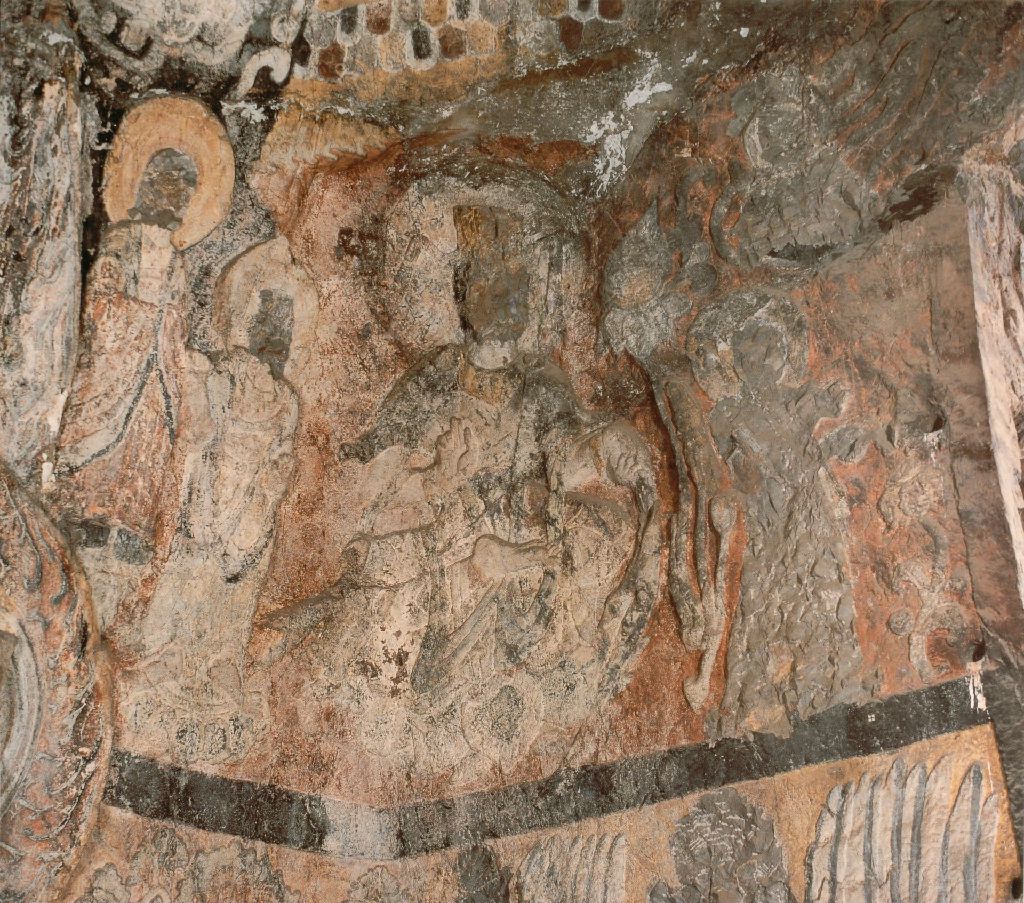 Miniature of Longmen Binyang Central Cave, Manjusri Bodhisattva in the upper section of the north side of the East Wall of Cave 140