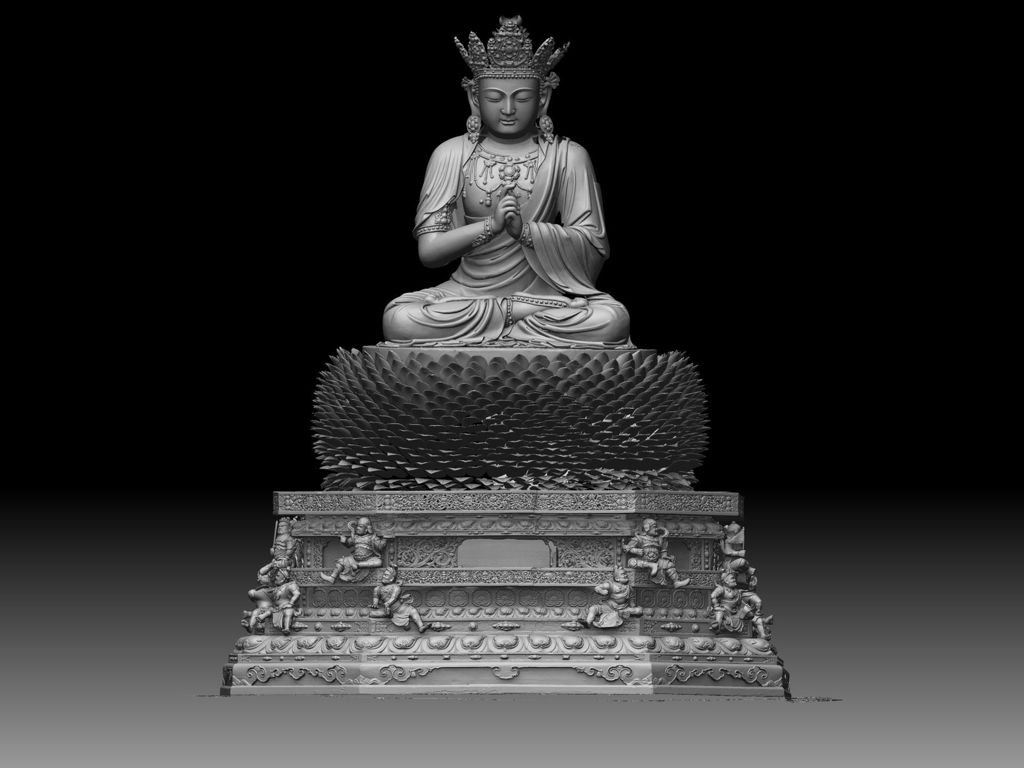 Miniature of Buddha Triad from Wanfo Pavilion (Wanfoge, Ten Thousand Buddhas Pavilion), Vairocana Buddha digital reconstruction