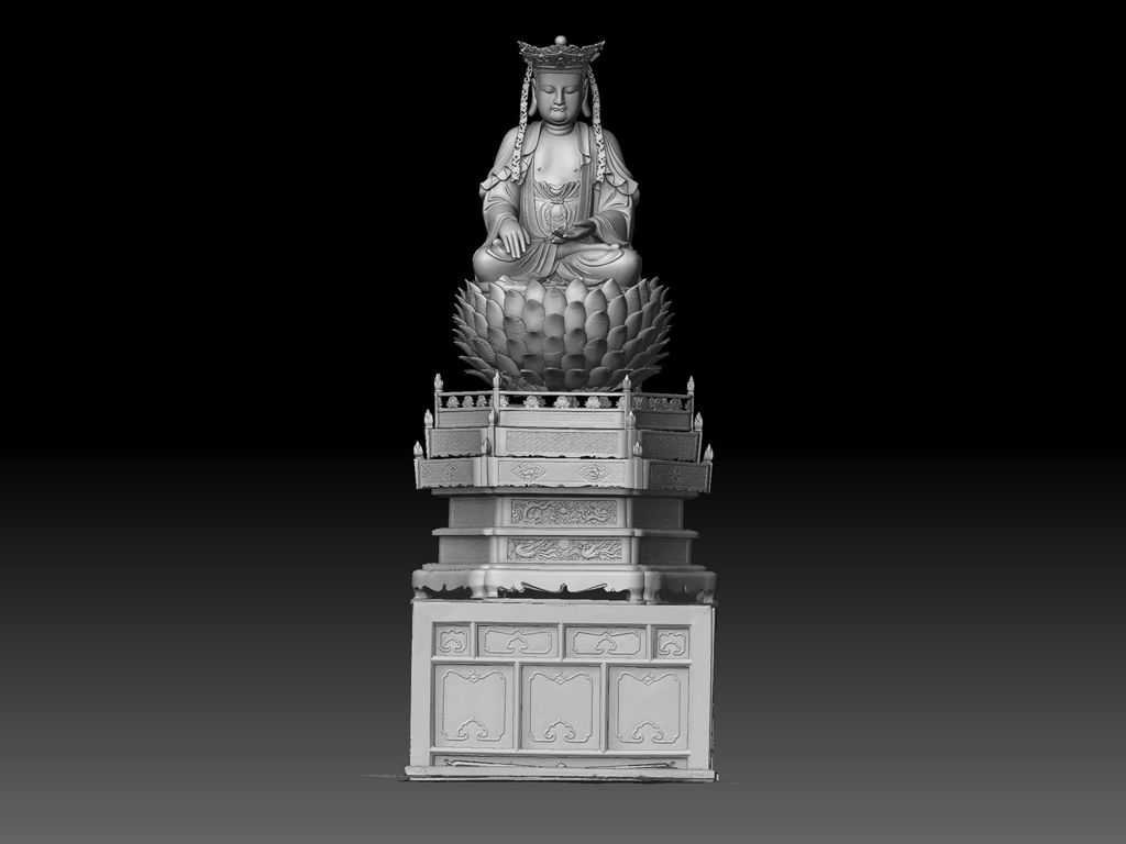 Miniature of Buddha Triad from Wanfo Pavilion (Wanfoge, Ten Thousand Buddhas Pavilion), Shakyamuni Buddha digital reconstruction