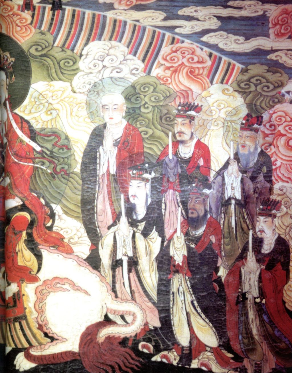 Miniature of Dizang Bodhisattva with the Ten Kings of Hell Mural from Zhihua Hall (Zhihuadian, Hall of Transforming Wisdom), Elder Min and five of Ten Kings of Hell