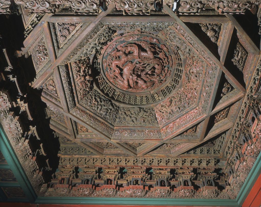 Miniature of Coffered Ceiling from Zhihua Hall (Zhihuadian, Hall of Transforming Wisdom), detail, spotlit